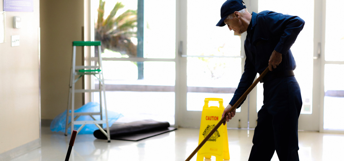 Top Hero, janitor mopping floor